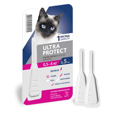 Капли спот-он, от паразитов, для котов 0,5 - 4 кг. Ultra Protect 0009 фото