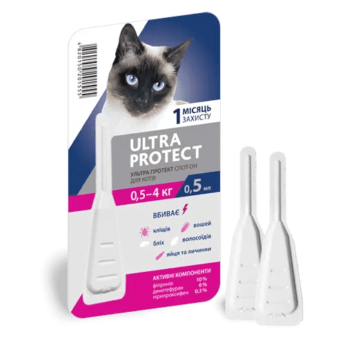 Капли спот-он, от паразитов, для котов 0,5 - 4 кг. Ultra Protect 0009 фото